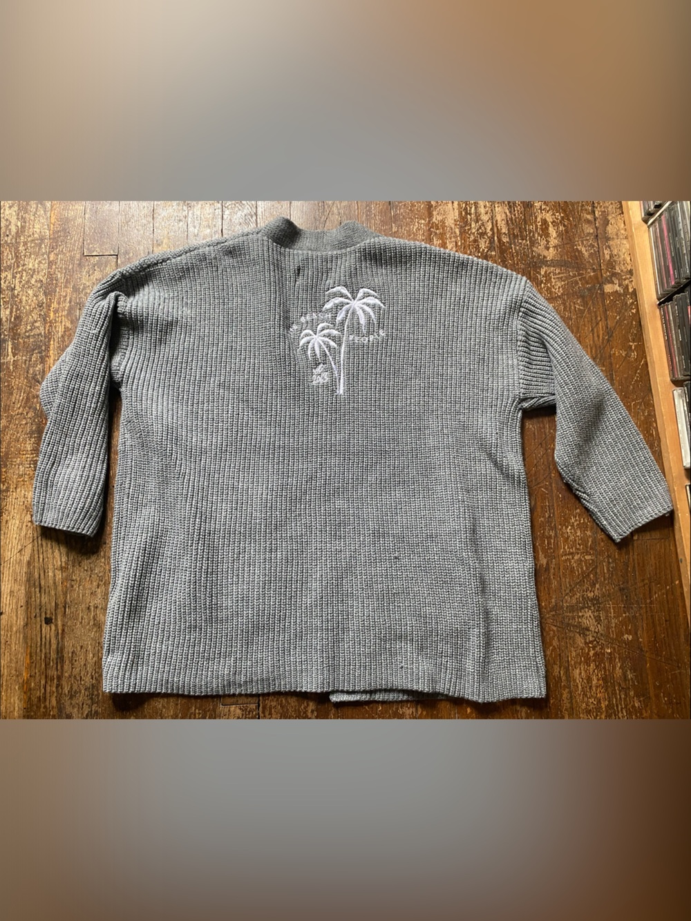 The Beach People Womens Gray Knit Cardigan w/ Palm Trees Size XL/2XL